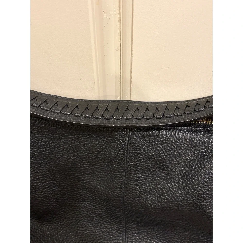 Cole Haan Black Pebbled Leather Hobo Shoulder Bag Gold Hardware Tassel Zip